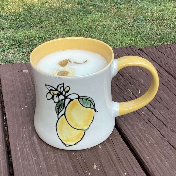 Handmade Lemongrass Candle in Spectrum Lemon Mug Premium Wax Pet Friendly - Picture 3 of 6